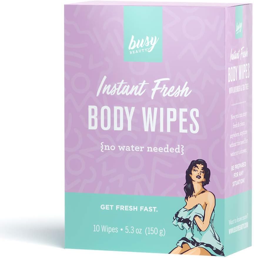 Busy Co | Body Wipes | Showerless Cleaning | Plant-Based, Aluminum-Free, Natural | All Skin Types | Vegan | Cruelty-Free | Paraben-Free (Lavender, 10 Pack)