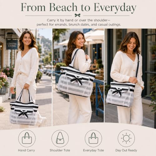 Image of LEDAOU Large Beach Bag Women Waterproof Sandproof Zipper Beach Tote Pool Bag for Swim Gym Grocery Travel with Wet Pocket