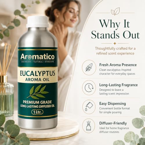 Image of AROMATICO Eucalyptus Diffuser Oil with Strong, Long-Lasting Aroma | Refresh Homes, Offices & Showrooms | Aromatherapy, Diffusers, Air Purifiers, Vaporizers - 1 L (1000 ml)