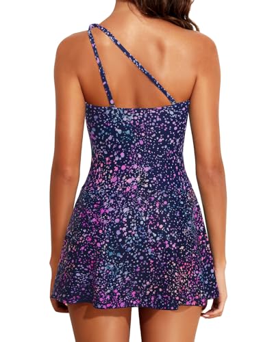 Image of Tempt Me Women One Piece Swim Dress One Shoulder Swimsuit | Tummy control, Skirted bottom, Adjustable shoulder straps, Removable bra