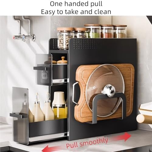 Spice Rack Organizer - 2 Layer Pull Out Storage for Kitchen Countertop, Seasoning Bottles and Jars Holder, Narrow Side Shelf for Optimal Space Saving