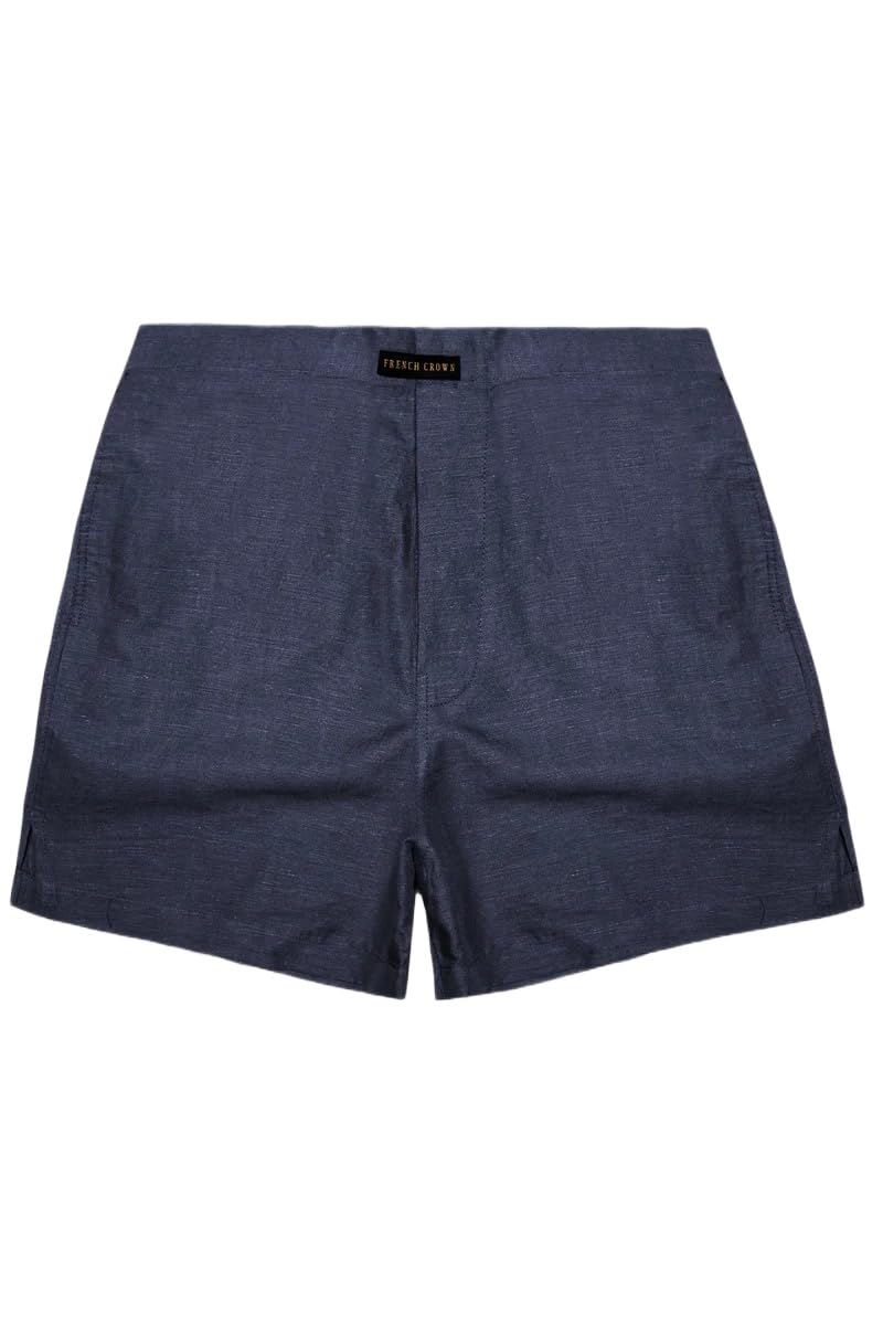 french crown Men's Azure Chill-Tuna Blue Solid Super Soft Premium Luxuries Linen Boxer-picture-27