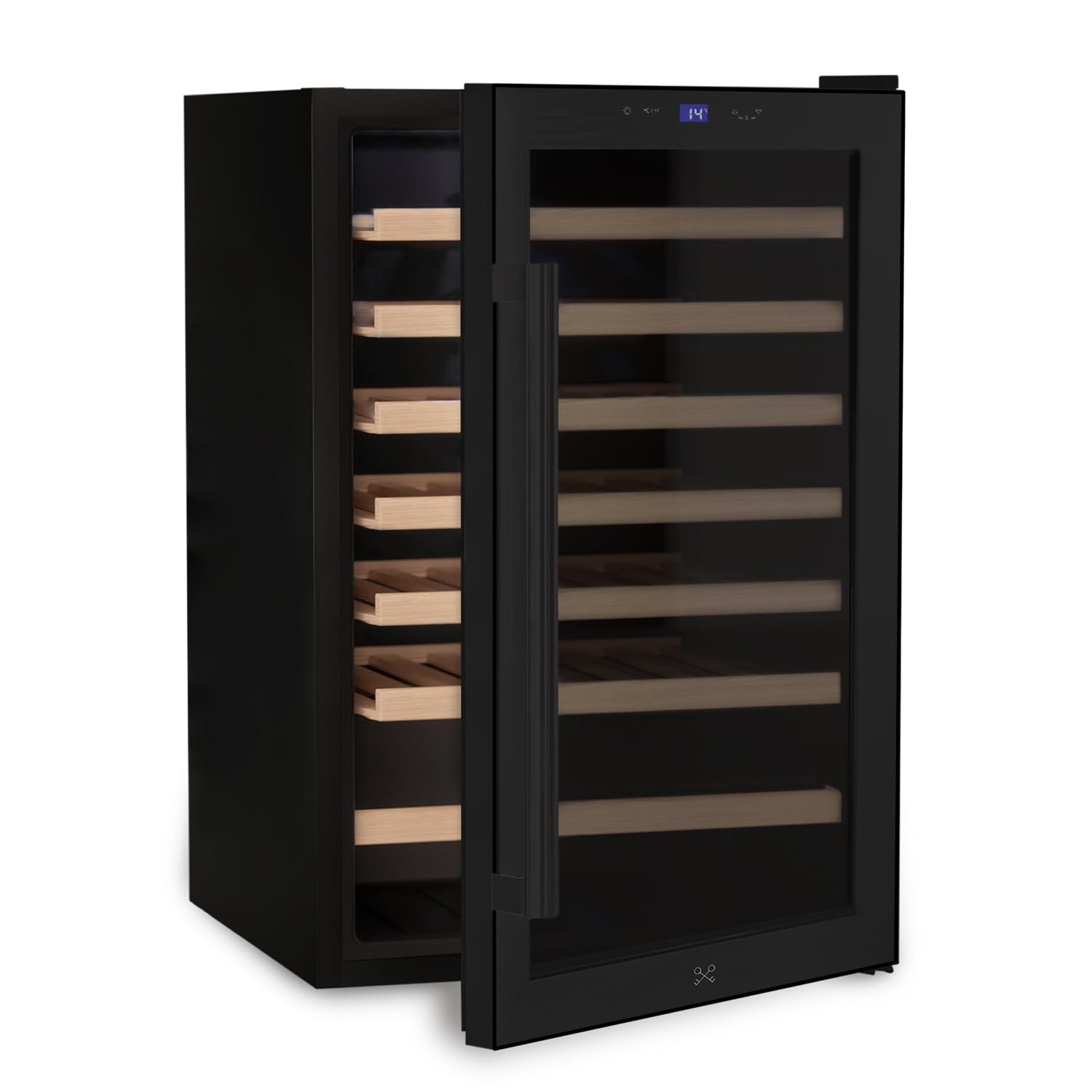 LES PETITS CHAMPS Vinoteca 48 Botellas CAVCB48 Black Edition, 128L, 6 Estantes de Madera, Ajustable de 4 a 18°C, Enfriamiento Termodinámico, Diseño Elegante, LED, Anti-UV