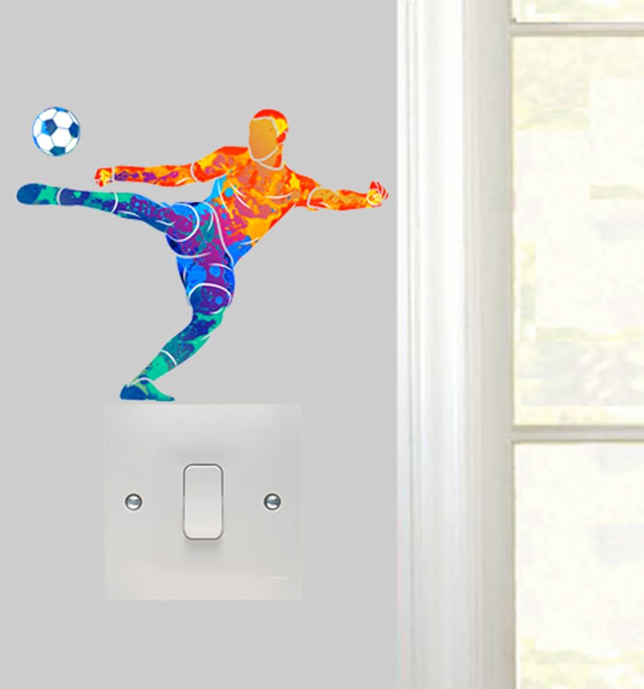 Hodge Creations Multicolor Colourful Football Player Strike Light Switch Wall Art Vinyl Stickers Childrens Bedroom