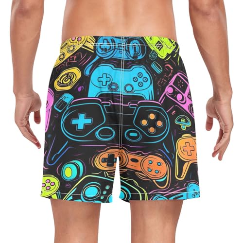 Colorful Video Game Controllers Mens Swim Trunks, 4.7" Inseam Quick Dry Lightweight Swimming Shorts#762