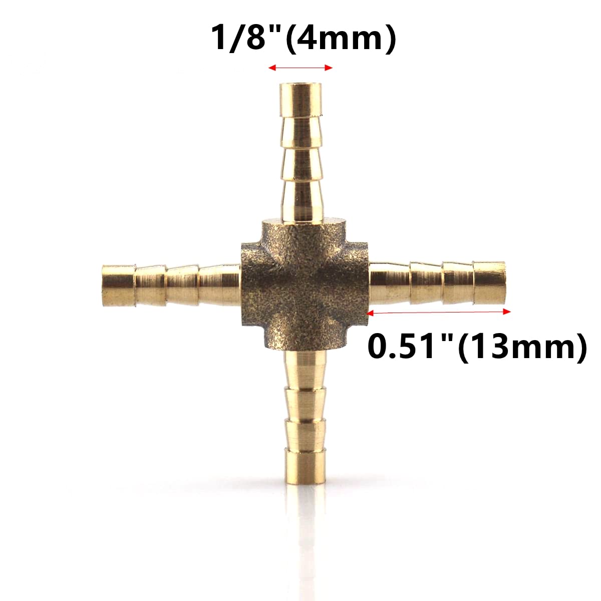 Hose Barb 4 Way Cross Brass Pipe Fitting Thread Gas Fuel Water Air (4mm (1/8