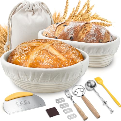 Sopito Sourdough Bread Making Kit: Round & Oval Banneton Proofing Basket with Natural Rattan & Liners for Perfect Sourdough Baking