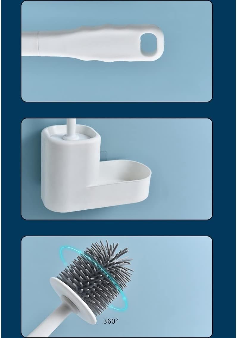 Toilet Brush Holder, Toilet Brush Holder Household Bowl Set Creative Free Punch Bathroom New Long Handle No Dead Corner(Blue)