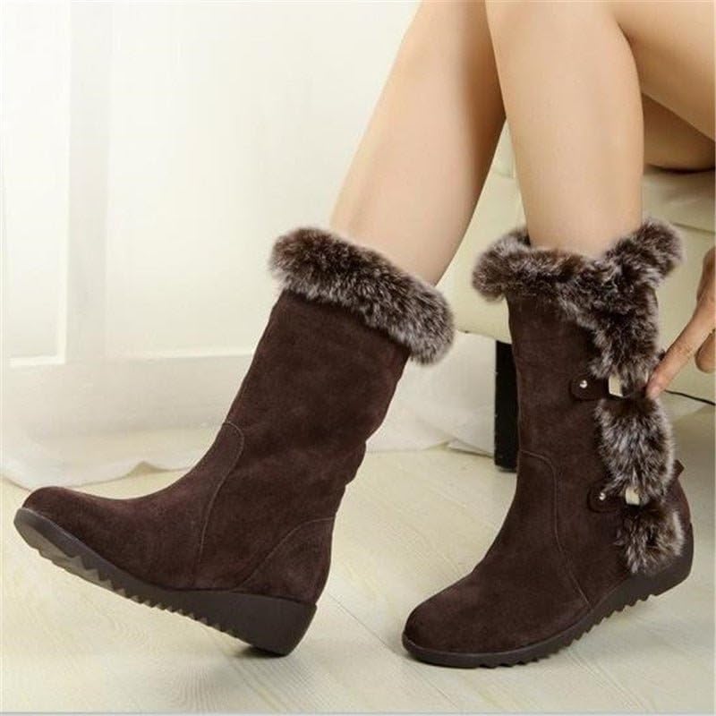 Image of Winter Women Boots Casual Warm Fur Mid-Calf Boots shoes Slip-On (Black, 41)