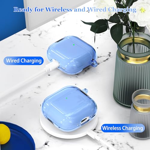Image of for AirPods 4th Generation Case Cover 2024, Military-Grade Shockproof, Soft TPU Highly Transparent Anti-Yellowing for AirPods 4 Case with Cleaning Kit & Cute Round Buckle, Clear Blue