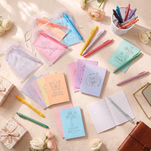 Image of Mooliwe 24 Pcs Affirmation Notebooks Pens Bulk Gifts, Gratitude,Pastel | Small Bags Included, Motivational Notepads for Women, Daily Affirmations Journal, Stress Relief Self-care, Employee Rewards