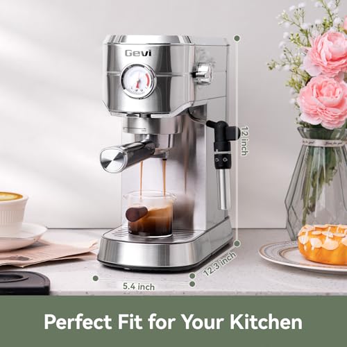 Image of Gevi Espresso Machine 20 Bar - Auto Milk Frother & Steam Wand, NTC Temp Control, Compact Stainless Steel Cappuccino Maker, Ideal for Coffee Lovers & Home Baristas