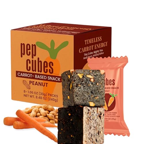 Image of PEPCUBES Carrot Snack Bites with Peanuts (8 Pack), Made from Real Carrots, Soft, Chewy, Real Ingredients, Naturally Sweetened, High Fiber, Steady Energy, Gluten Free, Dairy Free, Low Calorie, Plant Based, Gut-Friendly | 8 ct, 1.06 oz each