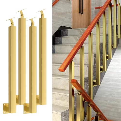 Postes De Balaustre De Escalera Cuadrados: Husillos De Barandilla De Metal Ajustables De 270° Con Base De Soporte Plano Y Kits De Tornillos; Los postes de hierro dorado son adecuados para terrazas