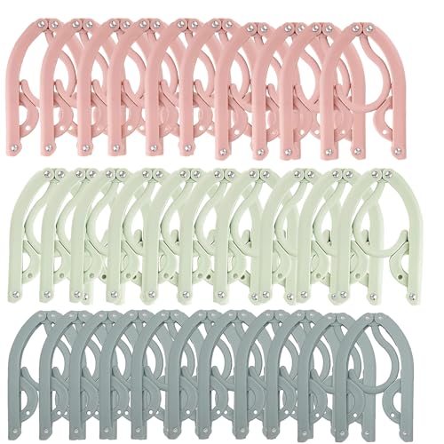 30 Pcs Holiday Essentials Travel Coat Hangers Folding Hanger Portable Plastic Clothes Hanger Travel Hangers Foldable for Home Hotel Camping Cruise (3 Colors)