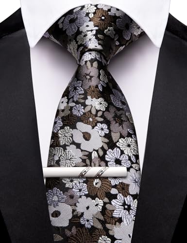 Image of Barry.Wang Neckties for Man Floral Silk Woven Tie for Man Necktie Clips Fashion Designer 3.34 inch inch Party Prom, Light Grey
