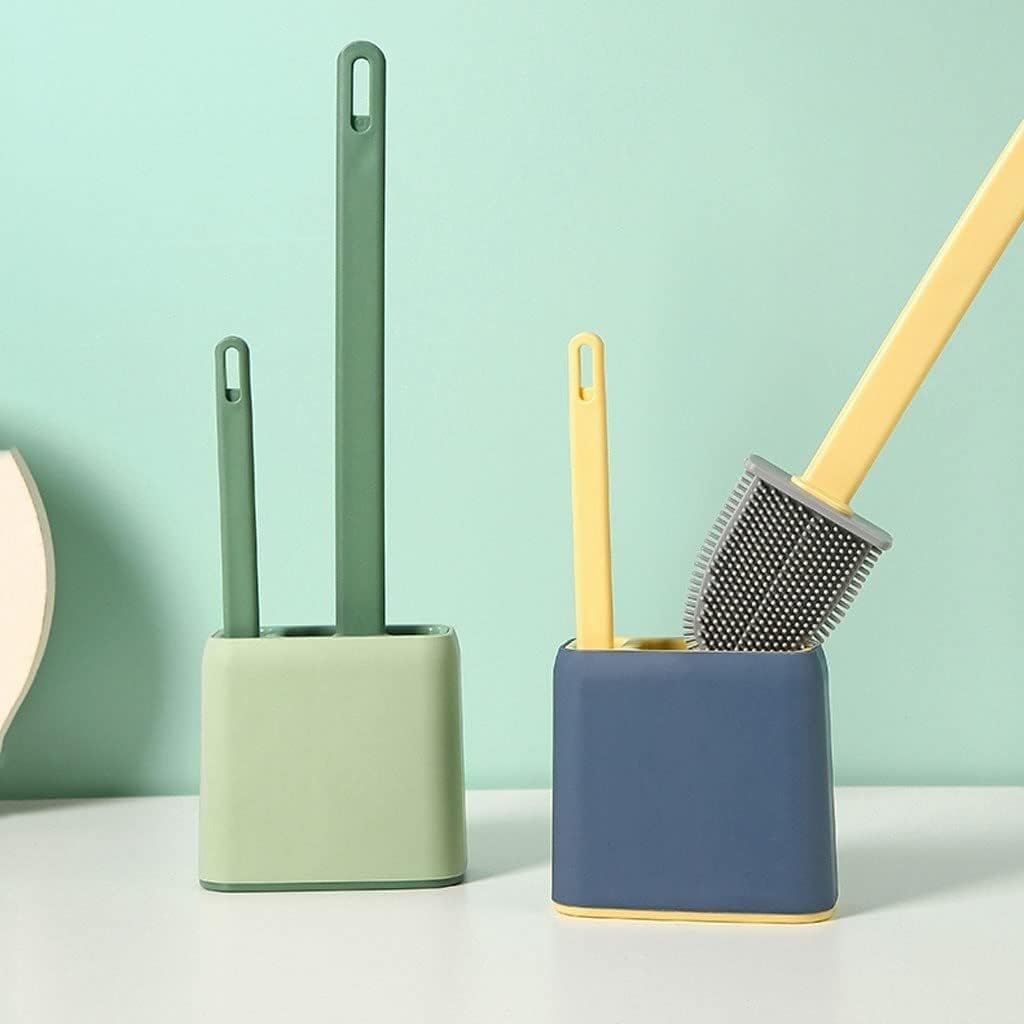 Toilet Brush Silicone Toilet Brush and Holder Set Wall Toilet Brush Holder for Bathroom Toilet Cleaning Brush Long Handle Toilet Brush for Home Bathroom (Color : Blue)