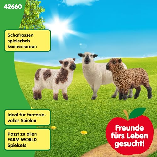 SCHLEICH Farm World | Schaffreunde 42660 Bauernhof Spielfigur | detailgetreue Tierfiguren | Geschenk für Jungen und Mädchen | Bauernhof Spielzeug ab 3 Jahre | Set aus 3 Teilen