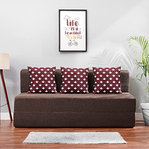 Image of Convertible Fabric Sofa Cum Bed | Foldable Double Foam & Washable Cover with Cushions | Modern Design Use Living Room & Guest Room (Coffee-Multi-Leaf, 6X6 Ft)