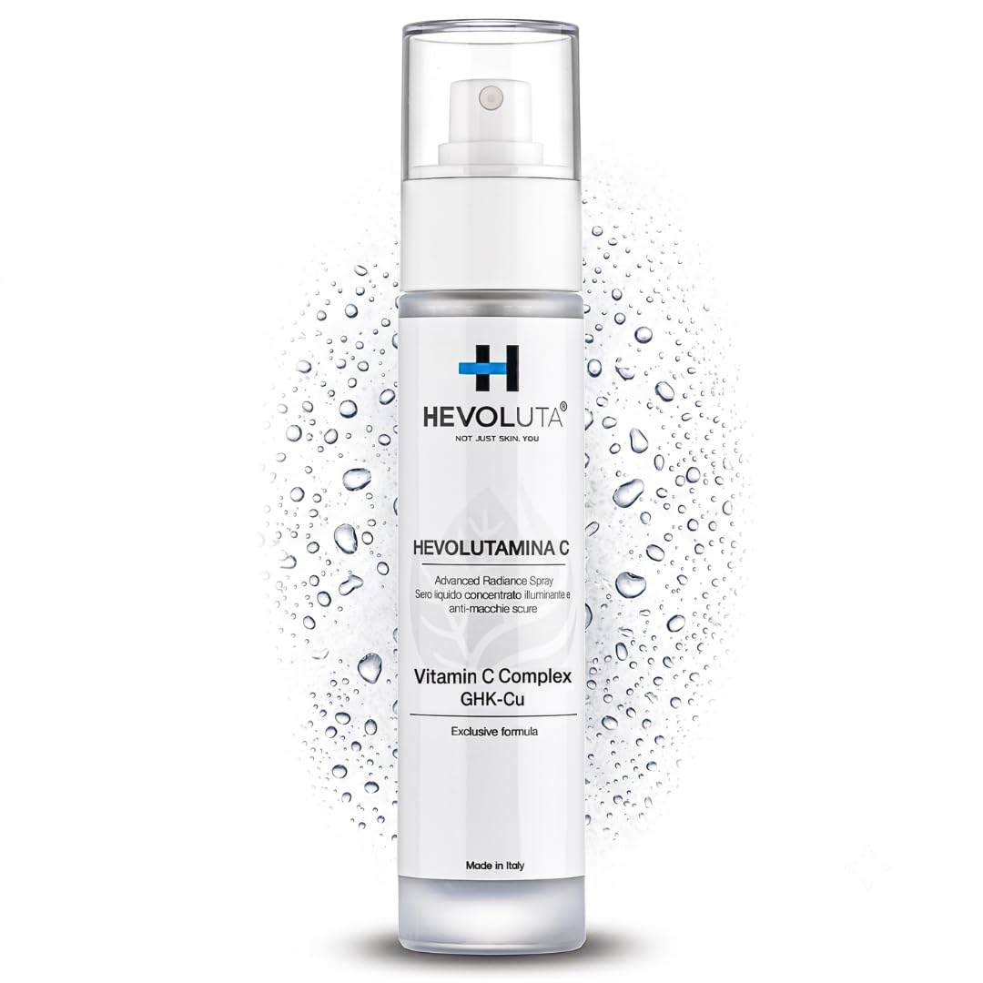 Hevolutamina C Siero Viso Spray, Vitamina C e Peptidi di Rame GHK-Cu, 50ml | Siero Liquido Illuminante e Antiossidante, con Ergotioneina, Niacinamide, Pantenolo, Made in Italy
