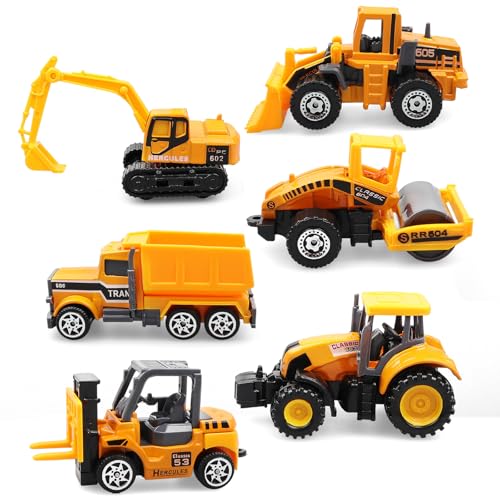 AtomDream Tech 6 Pack Diecast Construction Vehicle Toys – Mini Construction Truck Set with Excavator, Dump Truck, Bulldozer & Mixer for Boys Girls Ages 3+, Birthday Party Favors & Goodie Bag Stuffers - image 8