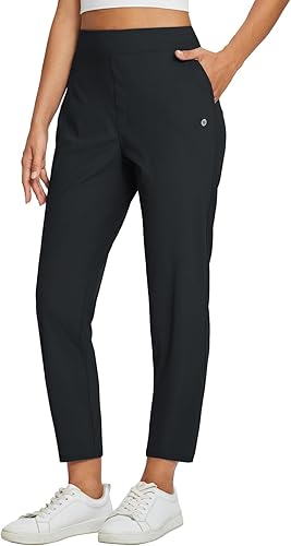 BALEAF Pantalones de golf para mujer, elásticos, de cintura alta, con bolsillos, corte cónico, casual, para yoga, trabajo, UPF50+