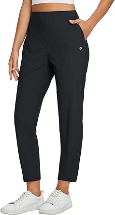 Baleaf Women's Travel Pants Lightweight Stretch with Zipper Pockets - Petite Ankle Dressy Golf Work Business Casual Slacks