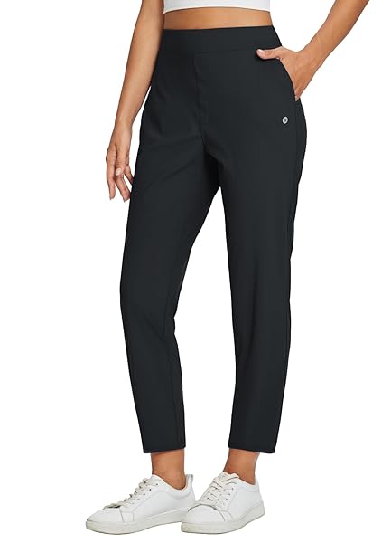 baleaf Womens Travel Pants Lightweight Stretch with Zipper Pockets Petite Ankle Dressy Golf Work Business Casual Slacks
