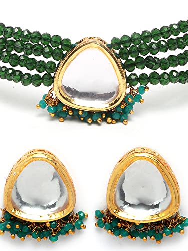 Image of Karatcart Black Crystal Beaded Choker Necklace Setfor Women