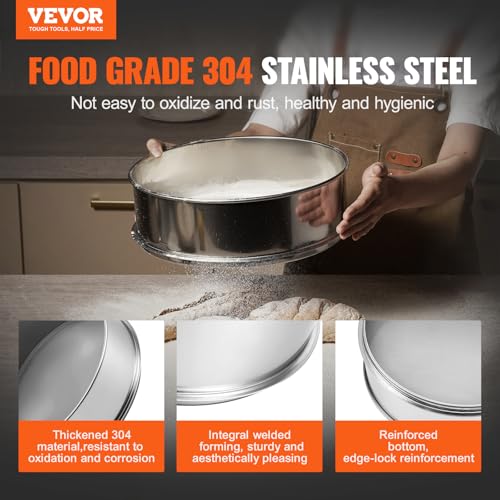 Image of VEVOR Flour Sieve, 80 Mesh Strainer, 304 Stainless Steel Fine Mesh, Dia. 12.6 inch, inchSifter for Baking, 5 Sizes Mesh hole for Mungbean, Rice, Flour, Pearl Powder