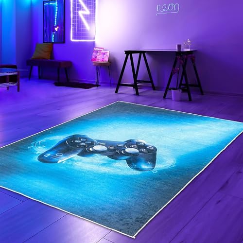 Teppich-Traum Gaming Läufer Teppich beeindruckend modernem Joystick schwarz blauem neon-farbigem...