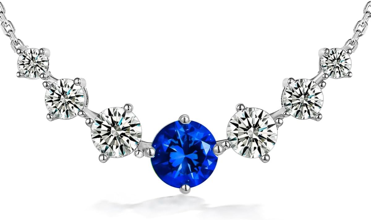 7 Stones Moissanite/Sapphire/Ruby/Emerald Necklace for Women, 2.80/1.62 Carat Pendant Necklace, Solid 925 Sterling Silver, Anniversary Romantic Gift for Her, Birthday Gifts for Mom Wife Daughter