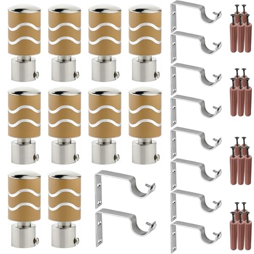 Image of GRIVAN Stainless Steel Curtain Holder Set for Door Window Wall Suitable for 1 Inch Rod Curtain Bracket Support Knobs Accessories (Mustard Yellow, Pair of 5)