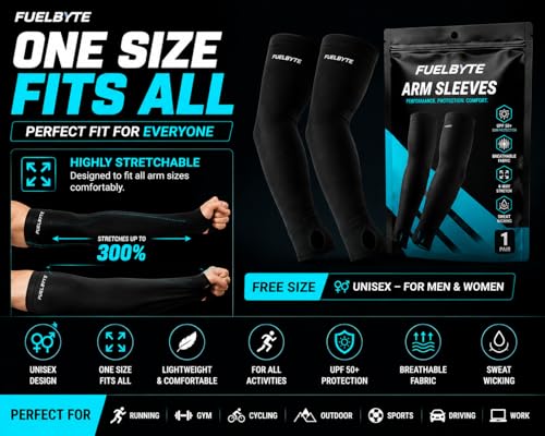 Image of Fuelbyte UV Protection Hand Gloves for Sun Protection - Arm Sleeves for Men & Women, Perfect for Bike Riding, Summer, and Outdoor Sports - Full Hand Gloves, Sun Gloves, Cooling Sleeves