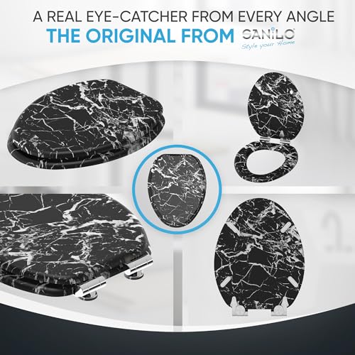 Sanilo Soft Close Toilet Seat ELONGATED, Quiet and Slow Close Lid and Seat, Strong Bumpers and Hinges, Marble Black