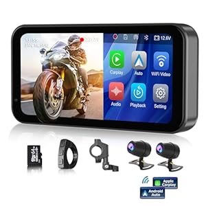 PARKVISION Portable Motorcycle DVR, 6.25″ Wireless CarPlay & Android Auto Touch Screen with 1080P HD Dash Cam Front and Rear, Dual Bluetooth, 64GB TF Card, IP67 Waterproof – Carplay GPS for Motorbike