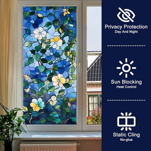 Vinilo decorativo 3D flores azul 39.3 x 17.7 in miniatura 2