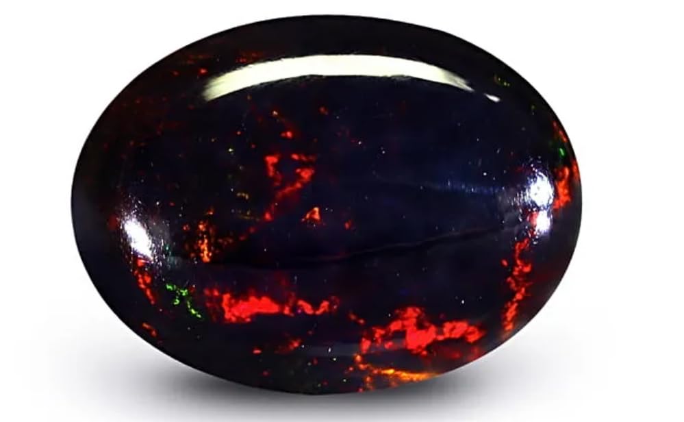 BluDiamond Australian Fire Opal 6.25 Ratti Oval Black Fire Opal Stone Original Certified 5.70 Carat ब्लैक ओपल स्टोन Black Opaal Gemstone ओपल डबल फायर रत्न Natural Opala Ratan For Ring