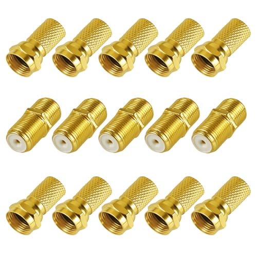 5 Paare Vergoldet F-Stecker Set - 8x7mm F-Stecker & 5xSAT Adapter Verbinder F-Buchse auf Koax Stecker Verbinder Koaxialkabel verlängern Breite Mutter mit Gummidichtung für Sat Kabel BK Anlagen
