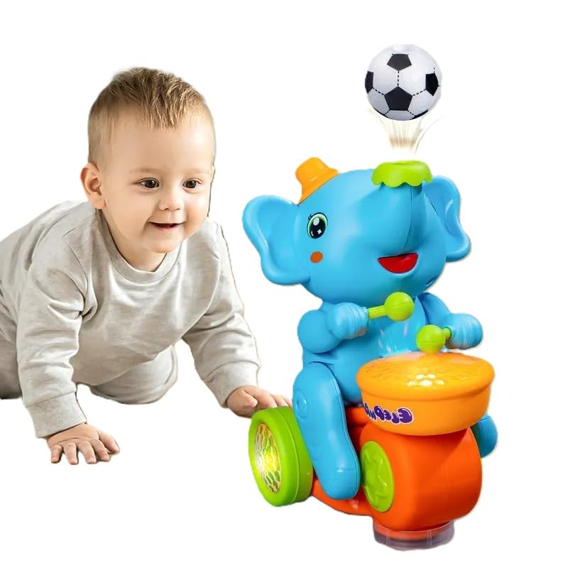 Dancing Musician Elephant Toy with Music, Flashing Light, Drum and Help to Crawl The Kids.
