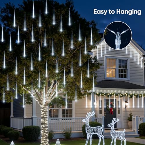Brightown Christmas Lights Outdoor, 16 Inch 10 Tube Meteor Shower Lights Outdoor, 360 LED Icicle Light,Hanging Falling Rain Light for Tree Outside Holiday Xmas Decoration,White - Image 5
