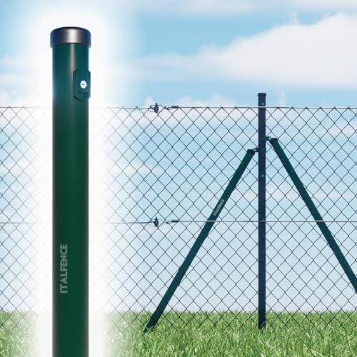 Italfence - Zaunpfosten 5er-Set grün pulverbeschichtet aus Stahl für Maschendrahtzaun (verschiedene Höhen) [H 200cm, Ø38mm]