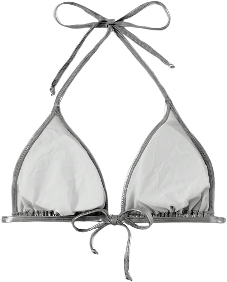 SHENHE Women's Halter Tie Back Triangle Bikini Top Cute Swimsuit Bathing Suit Tops - Image 2