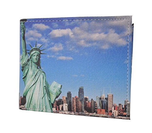 MARSHAL Statue of Liberty Genuine Leather Men's Bifold Wallet Multi Card ID Center Flap
