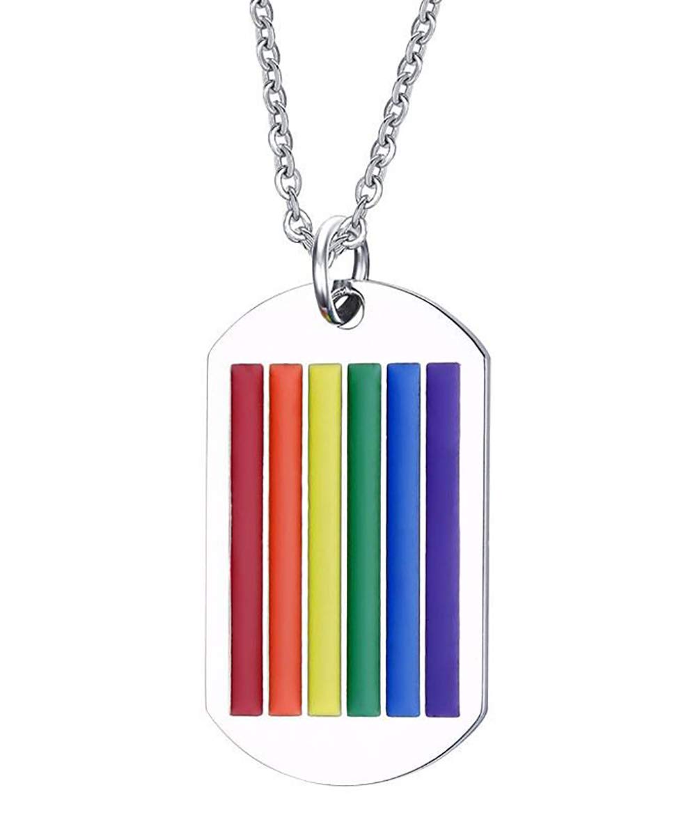 VNOX Couples Gay Lesbian Necklace Stainless Steel Blade Shape Rainbow Pride Necklace Pendant with Free Chain 60cm,Valentine's Day Gift