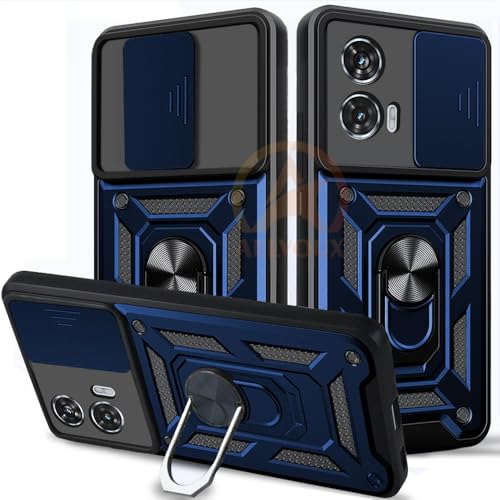 Image of Armor Bumper Back Cover Case for Moto Edge 50 Fusion 5G Rotating Camera Cover, Ring Holder & Kickstand | Heavy Duty & 360 Degree Protection Moto Edge 50 Fusion 5G Back Cover (Blue)