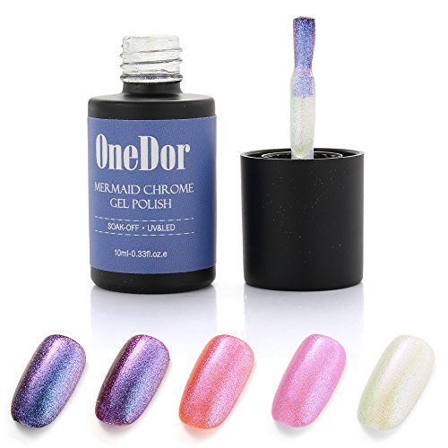 OneDor Mermaid Gel Polish Enhancer - UV Led Cured Required - Upgraded Replacement for Chrome Nail Powder (Galaxy)