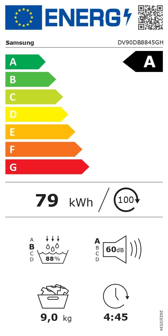 Samsung DV90DB8845GHU2 Wärmepumpentrockner DV8400D, 9 kg, EEK: A, AI Wäschetrockner mit Klartext-Display, AI Dry+, QuickDrive, SuperSpeed, Super Leise Programm, SmartThings-App, Weiß