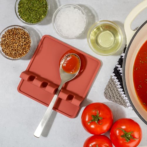 Image of Zulay Kitchen Silicone Utensil Rest with Drip Pad for Multiple Utensils - BPA-Free, Heat-Resistant Spoon Rest & Spoon Holder for Stove Top - Kitchen Utensil Holder for Ladles & Tongs - Canyon Rose