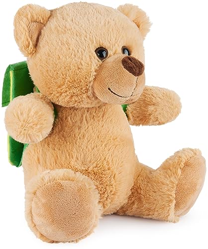 BRUBAKER Teddybär Travel Buddy - 25 cm Kuscheltier Geschenk für Auslandsjahr, Reise oder Auslandssemester - Teddy Glücksbringer für Reisende und Auswanderer - Plüschbär Stofftier mit Rucksack